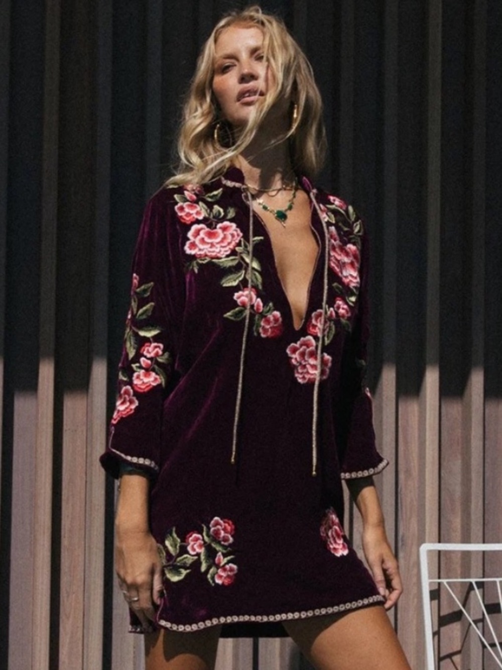 Chasing Unicorns 🥀 Like A Rolling Stone Silk Velvet Embroidered Tunic Dress sz M